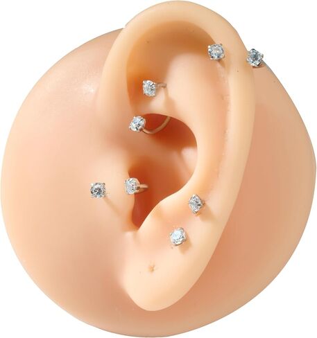 QWALIT 20g 7mm 8mm Horseshoe Nose Ring for Women Surgical Steel Double Stud Gem Horse Shoe Nose Piercing Half U Shape Nostril Hoop Tragus Daith Helix Earring Silver Cartilage Piercing Jewelry 20 gauge in Kuwait