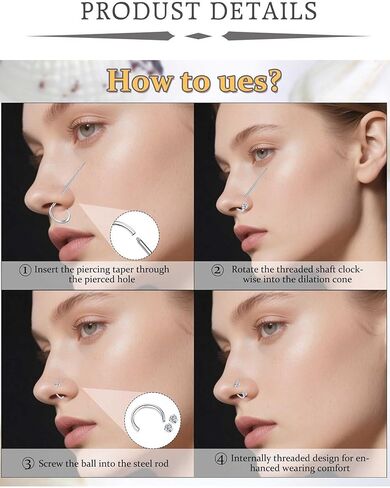 QWALIT 20g 7mm 8mm Horseshoe Nose Ring for Women Surgical Steel Double Stud Gem Horse Shoe Nose Piercing Half U Shape Nostril Hoop Tragus Daith Helix Earring Silver Cartilage Piercing Jewelry 20 gauge in Kuwait