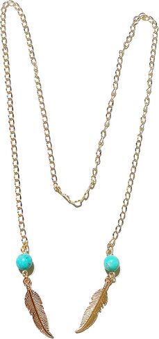 Gold Face Chain with Feathers and Turquoise Beads - Gothic Face Chain - Face Accessories in Kuwait