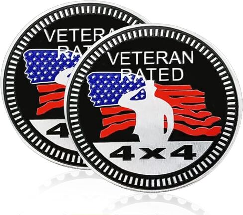 2PCS Veteran Badge Rated Car Emblem, 3D Car Badges Round Emblem Decals, 4 x 4 Metal Automotive Badge Decal Stickers, Car Exterior Accessories for Cars, Trucks, SUVs in Saudi Arabia