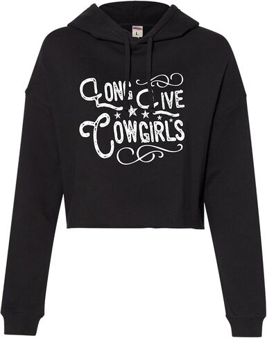Go All Out Long Live Cowgirls Country Western Girl Gift Idea Women Cropped Hooded Sweatshirt in Kuwait