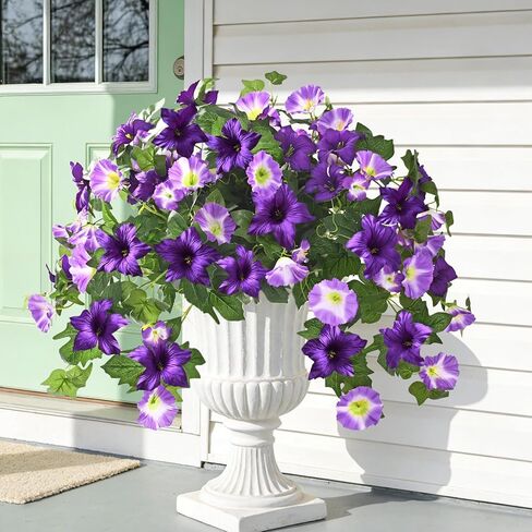 Yastouay Artificial Flowers for Outdoors, 2PCS Artificial Petunias UV Resistant Fake Outdoor Flowers, Realistic Faux Flowers Fake Silk Petunias for Outside Garden Porch Patio Yard Decor, Purple in Saudi Arabia