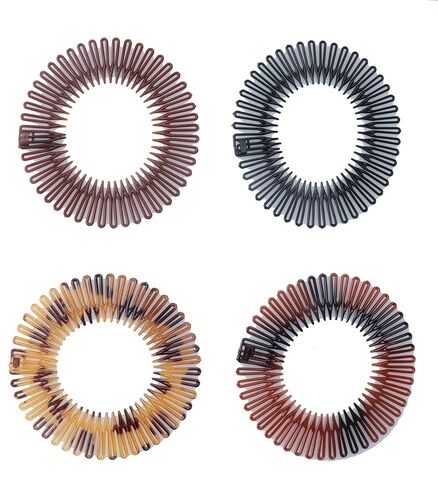 Sowaka 4 Pcs Circular Stretch Comb Plastic Black Brown Circle Spring Headband Flexible Hair Wrap Holder Hair Comb for Women Girls Outgoing Sports Hair Accessories (Round - Multi Color) in Saudi Arabia