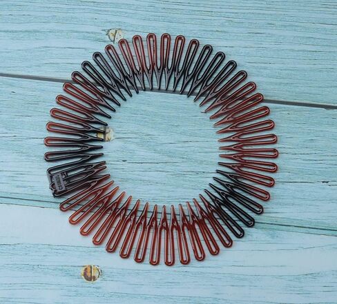 Sowaka 4 Pcs Circular Stretch Comb Plastic Black Brown Circle Spring Headband Flexible Hair Wrap Holder Hair Comb for Women Girls Outgoing Sports Hair Accessories (Round - Multi Color) in Saudi Arabia