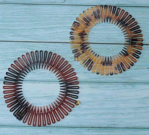 Sowaka 4 Pcs Circular Stretch Comb Plastic Black Brown Circle Spring Headband Flexible Hair Wrap Holder Hair Comb for Women Girls Outgoing Sports Hair Accessories (Round - Multi Color) in Saudi Arabia