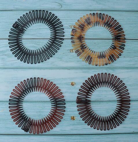 Sowaka 4 Pcs Circular Stretch Comb Plastic Black Brown Circle Spring Headband Flexible Hair Wrap Holder Hair Comb for Women Girls Outgoing Sports Hair Accessories (Round - Multi Color) in Saudi Arabia