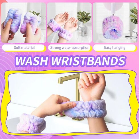 WSYUB Spa Headband and Wristband Set with Hair Scrunchies, Face Wash Headbands, Makeup Skincare Headband Wrist Bands for Washing Face,Easter Basket Stuffers in Kuwait