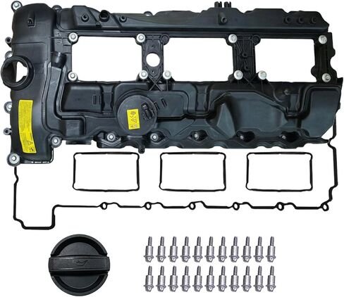 N55 Engine Valve Cover Kit with Gasket, Bolts & Oil Cap — Compatible with BMW 135i 335i 535i 640i 740i X3 X5 X6 1 3 5 6 7 Series (2011-2018) — Replaces OEM # 11127570292 in Saudi Arabia