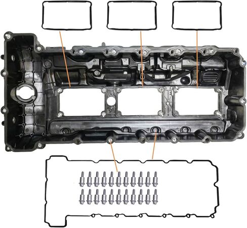 N55 Engine Valve Cover Kit with Gasket, Bolts & Oil Cap — Compatible with BMW 135i 335i 535i 640i 740i X3 X5 X6 1 3 5 6 7 Series (2011-2018) — Replaces OEM # 11127570292 in Saudi Arabia