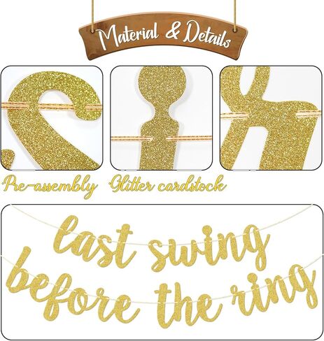 لافتة Last Swing Before the Ring، ديكور حفلات العزوبية، ديكورات حفلات الزفاف الرياضية من Pickleball Golf Tennis، ذهبي لامع in Kuwait