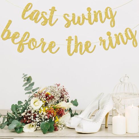 لافتة Last Swing Before the Ring، ديكور حفلات العزوبية، ديكورات حفلات الزفاف الرياضية من Pickleball Golf Tennis، ذهبي لامع in Kuwait