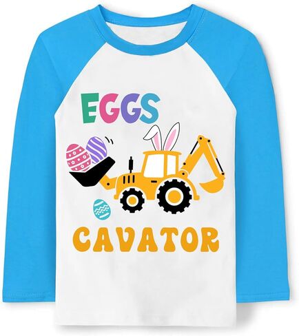 Toddler Boys Easter's Day Shirt Baby Girls Raglan Sleeve Easter Dump Truck T-Shirt Bunny Eggs Boys Tee Top 2-7 Years in Kuwait