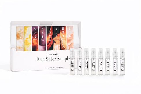 Noteworthy Fragrance Sampler Set | Luxury Perfume Samples | Includes Credit Toward 100ml Purchase | Notes of Vanilla, Sandalwood, Citrus & More | Cruelty-Free, Made in USA (Best Sellers - 8 Samples) in Kuwait