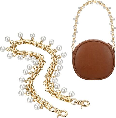 Hinly Vintage Purse Bag Chain Charm for Women Gifts, 18.1 Inch Gold Short Bag Handle Strap Charms Chains Replacement Accessories for DIY Handbag Shoulder Crossbody Clutch Decoration(Chain Pearl) in Saudi Arabia