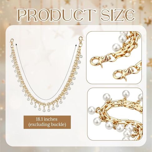 Hinly Vintage Purse Bag Chain Charm for Women Gifts, 18.1 Inch Gold Short Bag Handle Strap Charms Chains Replacement Accessories for DIY Handbag Shoulder Crossbody Clutch Decoration(Chain Pearl) in Saudi Arabia
