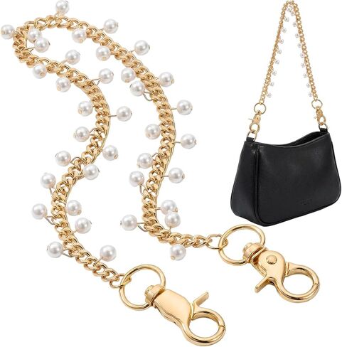 Hinly Vintage Purse Bag Chain Charm for Women Gifts, 18.1 Inch Gold Short Bag Handle Strap Charms Chains Replacement Accessories for DIY Handbag Shoulder Crossbody Clutch Decoration(Chain Pearl) in Saudi Arabia