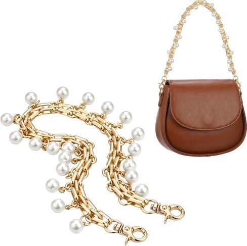 Hinly Vintage Purse Bag Chain Charm for Women Gifts, 18.1 Inch Gold Short Bag Handle Strap Charms Chains Replacement Accessories for DIY Handbag Shoulder Crossbody Clutch Decoration(Chain Pearl) in Saudi Arabia