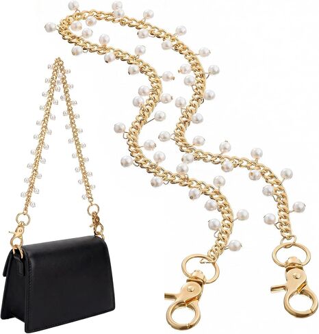 Hinly Vintage Purse Bag Chain Charm for Women Gifts, 18.1 Inch Gold Short Bag Handle Strap Charms Chains Replacement Accessories for DIY Handbag Shoulder Crossbody Clutch Decoration(Chain Pearl) in Saudi Arabia