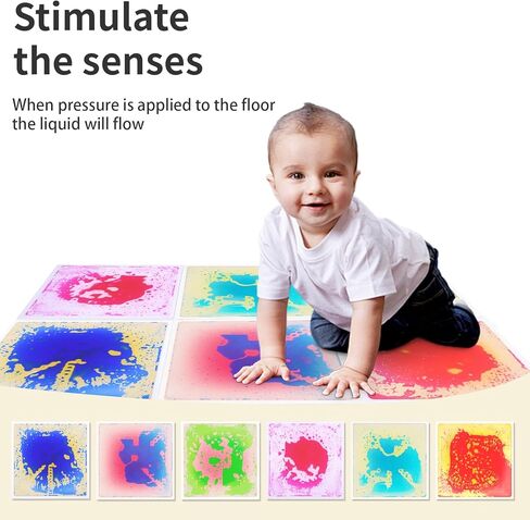 Sensory Floor Tiles Liquid: Sensory mats Textured Calming Toys Water Sensory Toys for Kids 8-12 Playroom Dance Floor Square 30 x 30 cm Colourful 4 Tiles in Saudi Arabia