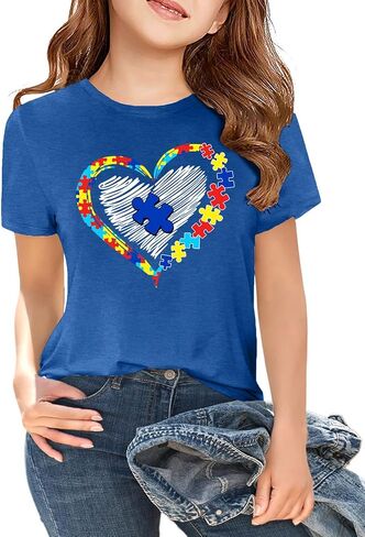 Kids Autism Awareness Shirts for Boys Girls Blue Autism T-Shirts Autism Puzzle Heart Tee Gifts Tops 5-14Y in Saudi Arabia