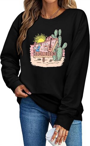 Womens Crewneck Western Cowgirl Graphic Sweatshirts Long Sleeve Casual Loose Fit Shirts Tops in Kuwait