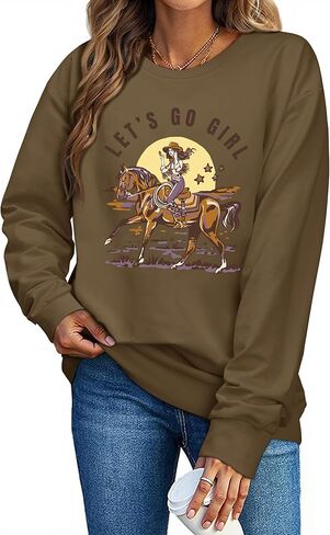 Womens Crewneck Western Cowgirl Graphic Sweatshirts Long Sleeve Casual Loose Fit Shirts Tops in Saudi Arabia