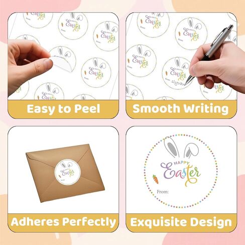 60Pcs Happy Easter Stickers, 2" Easter Bunny Stickers, Easter from Name Stickers, Small Easter Sticker Sheets for Envelope Seal Goodie Bag Card Party Decors in Kuwait