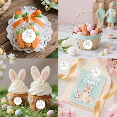 60Pcs Happy Easter Stickers, 2" Easter Bunny Stickers, Easter from Name Stickers, Small Easter Sticker Sheets for Envelope Seal Goodie Bag Card Party Decors in Kuwait