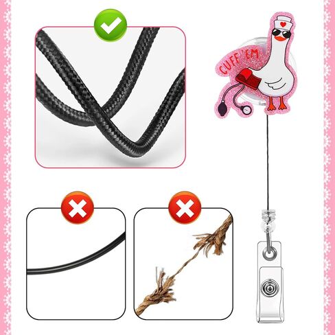 3 قطع مضحكة أوزة ممرضة شارة بكرة الكفة 'Em حامل شارة مع مشبك قابل للسحب مشبك التمساح لطيف وردي سخيف أوزة أكريليك سباركلي هدية ل RN LPN CNA MA الممرضات الأطباء العاملين الاجتماعيين in Kuwait