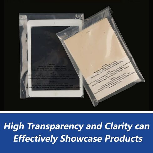 9" x 12" (500 Count) Self Seal Clear Poly Bags with Suffocation Warning for Packaging, Shipping, Clothing, Shirts & FBA - Resealable Adhesive in Kuwait