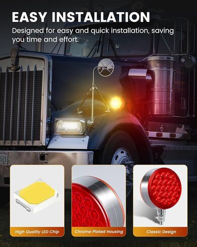 2PCS 4" Amber/Red Round Double Face 48 LED Turn Signal Lights Waterproof Pedestal Fender Lights for Heavy Truck Trailer Freightliner Peterbilt Kenworth Mack Western Star in Saudi Arabia