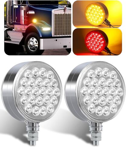 2 قطعة 4 بوصة كهرمان/أحمر مستدير مزدوج الوجه 48 مصباح إشارة الانعطاف LED مقاوم للماء، أضواء حاجز للقاعدة للشاحنة الثقيلة، مقطورة الشحن، بيتربيلت كينوورث ماك ويسترن ستار in Kuwait