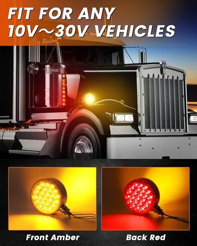 2PCS 4" Amber/Red Round Double Face 48 LED Turn Signal Lights Waterproof Pedestal Fender Lights for Heavy Truck Trailer Freightliner Peterbilt Kenworth Mack Western Star in Saudi Arabia