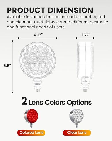 2PCS 4" Amber/Red Round Double Face 48 LED Turn Signal Lights Waterproof Pedestal Fender Lights for Heavy Truck Trailer Freightliner Peterbilt Kenworth Mack Western Star in Saudi Arabia