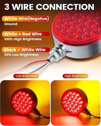 2PCS 4" Amber/Red Round Double Face 48 LED Turn Signal Lights Waterproof Pedestal Fender Lights for Heavy Truck Trailer Freightliner Peterbilt Kenworth Mack Western Star in Saudi Arabia