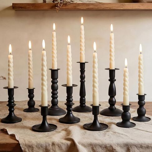 Mumufy Matte Candlestick Holders, Metal Wedding Taper Candle Holders Vintage Candles Stand Set, Candle Stick Decor for Mantel Table Centerpiece Wedding Dining Table Decor Mantelpiece(Black,10 Pcs) in Saudi Arabia