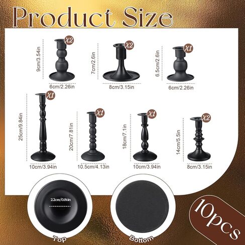 Mumufy Matte Candlestick Holders, Metal Wedding Taper Candle Holders Vintage Candles Stand Set, Candle Stick Decor for Mantel Table Centerpiece Wedding Dining Table Decor Mantelpiece(Black,10 Pcs) in Saudi Arabia