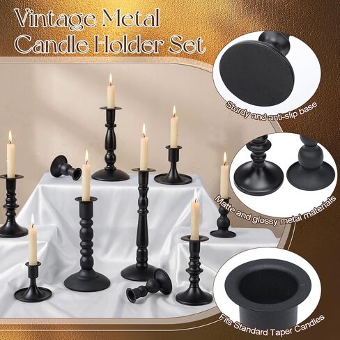 Mumufy Matte Candlestick Holders, Metal Wedding Taper Candle Holders Vintage Candles Stand Set, Candle Stick Decor for Mantel Table Centerpiece Wedding Dining Table Decor Mantelpiece(Black,10 Pcs) in Saudi Arabia