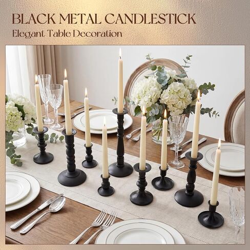 Mumufy Matte Candlestick Holders, Metal Wedding Taper Candle Holders Vintage Candles Stand Set, Candle Stick Decor for Mantel Table Centerpiece Wedding Dining Table Decor Mantelpiece(Black,10 Pcs) in Saudi Arabia