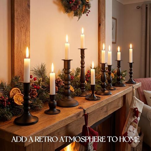 Mumufy Matte Candlestick Holders, Metal Wedding Taper Candle Holders Vintage Candles Stand Set, Candle Stick Decor for Mantel Table Centerpiece Wedding Dining Table Decor Mantelpiece(Black,10 Pcs) in Saudi Arabia