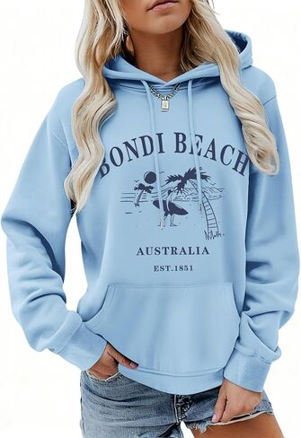 BINTEHGS سترة بغطاء للرأس كبيرة الحجم بغطاء للرأس على الشاطئ للنساء بلوفر Preppy سترة مطبوعة بحروف بلوزات غير رسمية in Kuwait