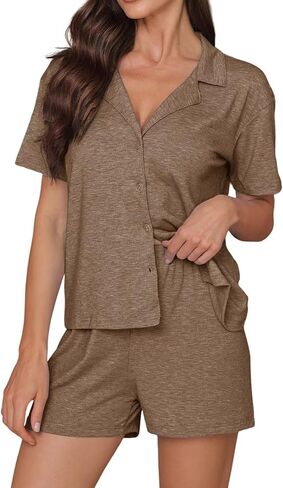Pajamas for Women Set 2 Piece Loungewear Short Sleeve Top and Shorts Soft&Comfortable Pj Sets for Woman V-neck Sleepwear S-XL in Saudi Arabia