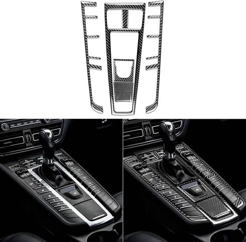 Real Premium Carbon Fiber Car Center Console Gear Shifter Electronic Handbrake Panel Cover Trim Soft Sticker Set Compatible with Porsche Macan 2014-2021 Auto Interior Accessories Black in Saudi Arabia
