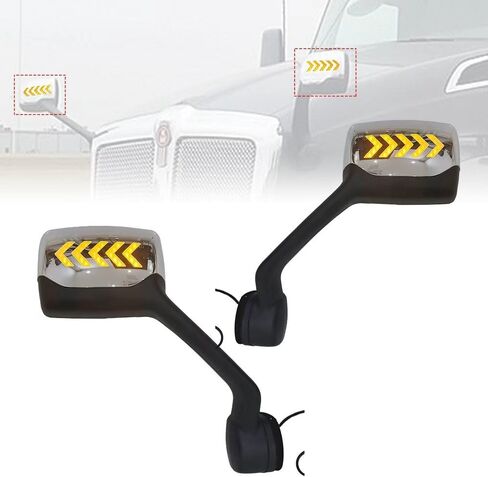مناسب لشاحنة Kenworth T680 2013-2019 مجموعة مرآة غطاء محرك السيارة من الكروم مع ضوء LED خمسة أسهم للسائق وجانب الركاب زوج واحد in Kuwait