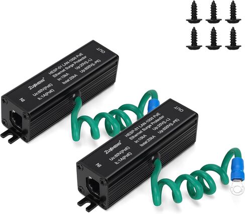 Ethernet زيادة الحامي المعدنية محمية RJ45 Lightning Cropressor لـ Poe Poe+ و Gigabit Ethernet ، Zuomeng LAN Network Cat6 Thunder Orrestor مع أنبوب تفريغ الغاز لا يقلل من السرعة in Kuwait