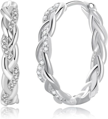 PABBEU Sterling Silver Hoop Earrings,Hypoallergenic Twisted Silver Hoops Earrings for Women Lightweight SilverHoop Earring with Cubic Zirconia (15/20/25/30MM) in Kuwait