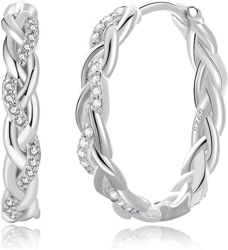 PABBEU Sterling Silver Hoop Earrings,Hypoallergenic Twisted Silver Hoops Earrings for Women Lightweight SilverHoop Earring with Cubic Zirconia (15/20/25/30MM) in Saudi Arabia