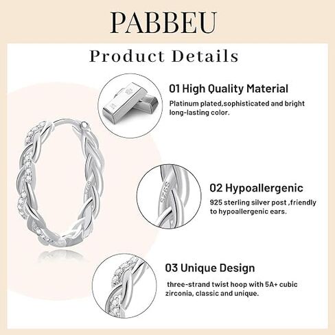 PABBEU Sterling Silver Hoop Earrings,Hypoallergenic Twisted Silver Hoops Earrings for Women Lightweight SilverHoop Earring with Cubic Zirconia (15/20/25/30MM) in Saudi Arabia