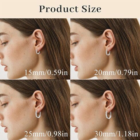 PABBEU Sterling Silver Hoop Earrings,Hypoallergenic Twisted Silver Hoops Earrings for Women Lightweight SilverHoop Earring with Cubic Zirconia (15/20/25/30MM) in Saudi Arabia