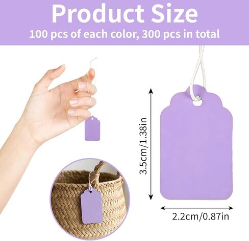 علامات الأسعار مع سلسلة - 300 قطعة ملصقات معلقة فارغة ملونة مقاس 2.2 × 3.5 سم ملصقات بيع صغيرة لجميع المناسبات علامات التسعير in Kuwait